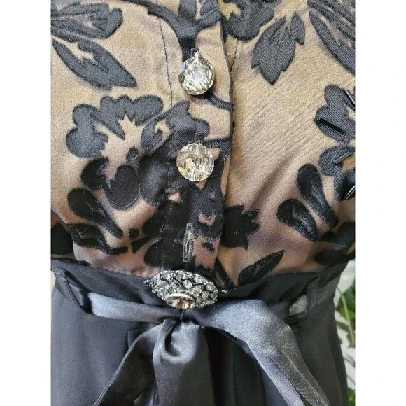 Black Floral Women's Polyester Collared Short Sleeve Knee Length Partywear Dress - Picture 6 of 10